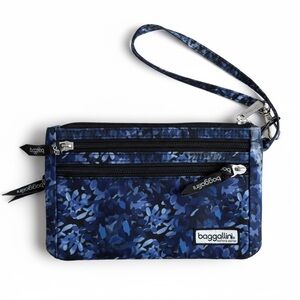 Baggallini Nylon Wristlet Wallet Pouch Travel Bag Blue Floral O/S
